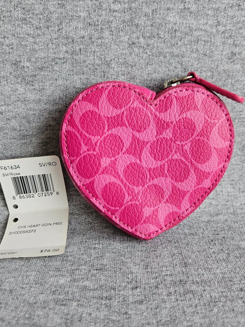 Coach Y2K Vintage Heart Shaped Signature Canvas Coin Purse F61634 Pink Pouch